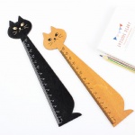 Lovely Cat Shape Ruler Cute Wood Animal Straight Ruler Gift for Kids School Supplies Stationery Black Yellow