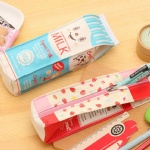 Simulation Milk Box PU Leather Pencil Case