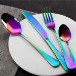 Colorful Rainbow Dinnerware Set Stainless Steel Cutlery Set 4 Pcs Black Knife Fork Set Tableware Gold Silver Western Food Set