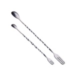 Custom logo Cocktail Fork Spoon Stainless Steel Cocktail Bar Durable Bar Appliances Stirring Rod Spiral Shape Double Head Spoon